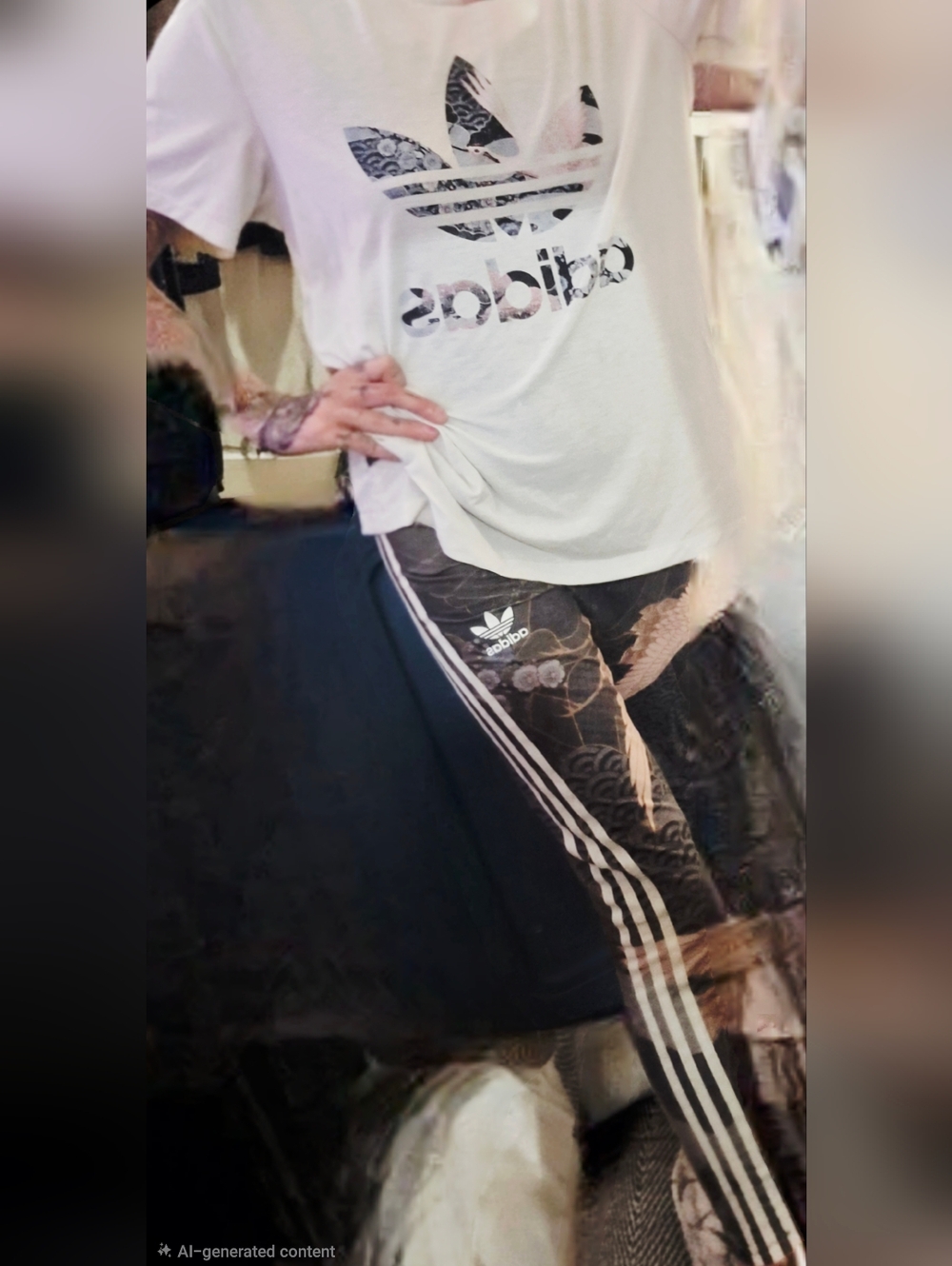Adidas White Logo Tee & Matching Floral Stripe Leggings Set